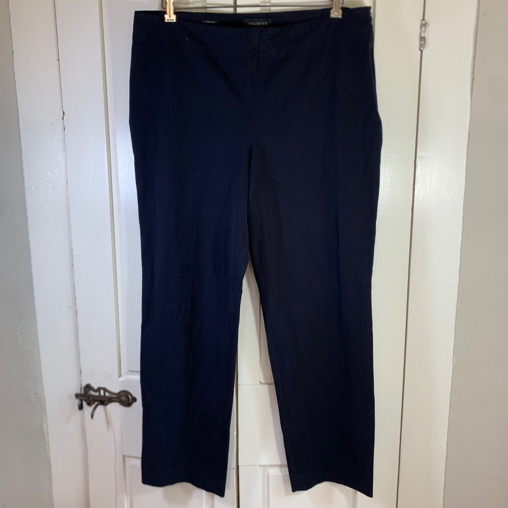 Talbots Heritage Navy Blue‎ Straight Leg Side Zip Dress Pants Womens 16 Stretch